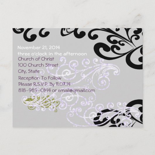 Wirbel Lila und grün Save the Date Ankündigungspostkarte (Rückseite)