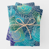 Wirbel mit Blauer Grüne und Aquamarine Blüten Geschenkpapier Set (Beispiel)