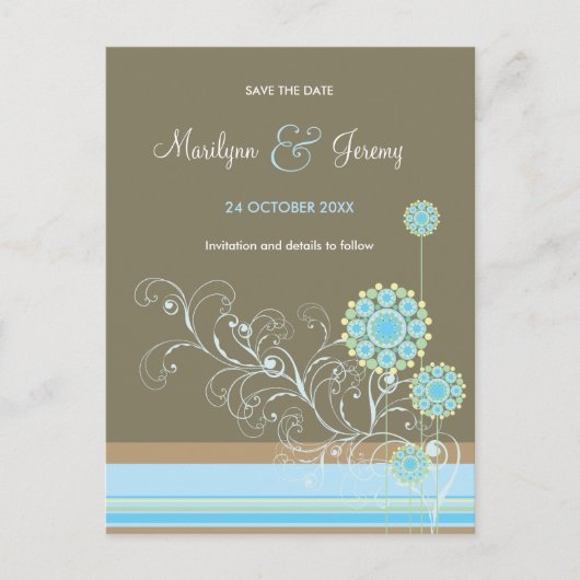 Wirbel mit blauer Schneedecke speichern das Datum Ankündigungspostkarte (Vorderseite)