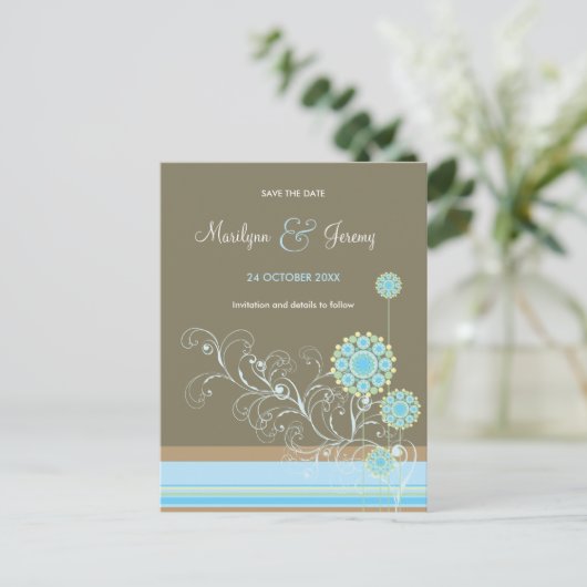 Wirbel mit blauer Schneedecke speichern das Datum Ankündigungspostkarte (Stehend Vorderseite)