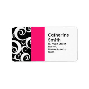 Wirbel mit Hot-Pink- und Black-Damask-Namen Adressaufkleber