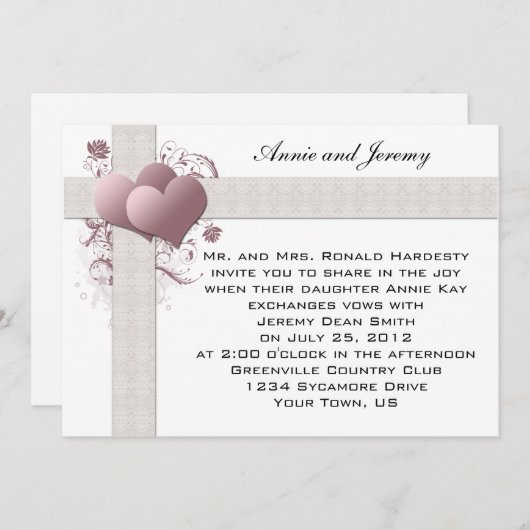 Wirbel mit rosa Herzen Hochzeitsfeiern Einladung (Vorne/Hinten)