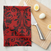 Wirbel mit rotem und schwarzem Flor Damask Monogra Geschirrtuch (Viertel Falte)