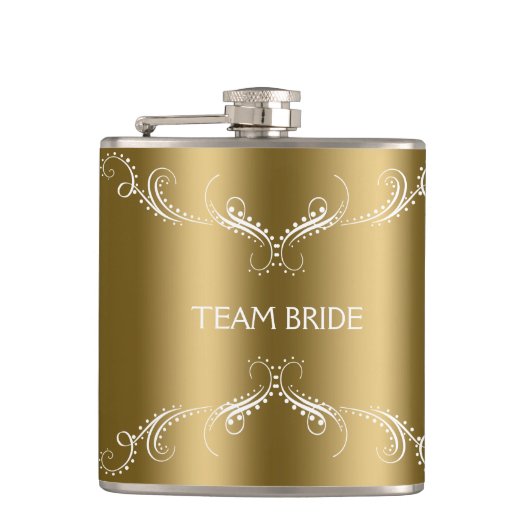 Wirbel mit weißer Blume über Gold Flachmann (Vorderseite)