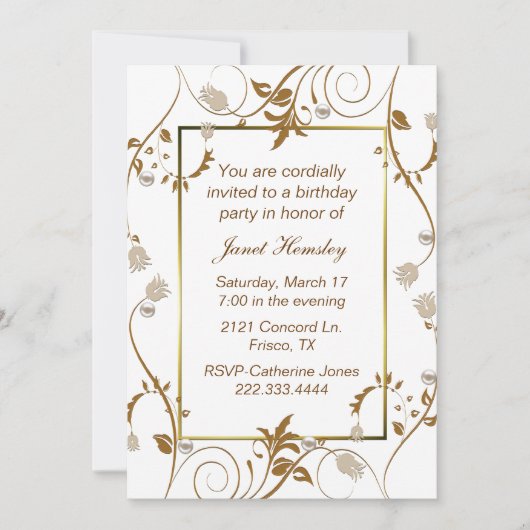 Wirbel & Perlen - Ladys - Einladung zum Geburtstag (Vorderseite)