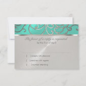Wirbel Quinceanera Aqua Green und Silver Filigree Einladung (Rückseite)