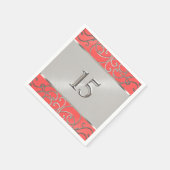 Wirbel Quinceanera Coral Pink und Silver Filigree Serviette (Ecke)