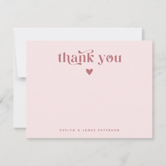 Wirbel Retro Vielen Dank Herz Dusty Rose Mitteilungskarte (Vorderseite)