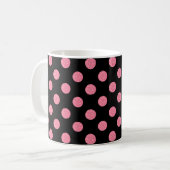 Wirbel rosa Polka-Punkte auf schwarzem Hintergrund Kaffeetasse (Vorderseite Links)
