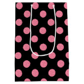 Wirbel rosa Polka-Punkte auf schwarzem Hintergrund Mittlere Geschenktüte (Rückseite)