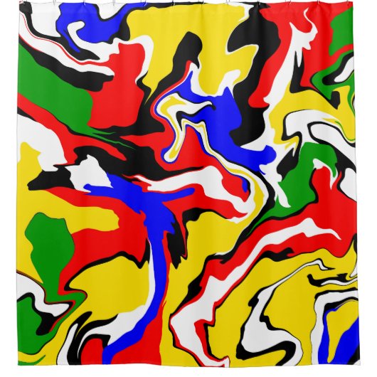 Wirbel rot, gelb, schwarz, blau und grün duschvorhang (Vorderseite)