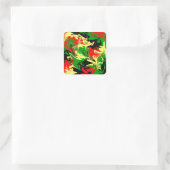 Wirbel rot, gelb, schwarz und grün quadratischer aufkleber (Tasche)