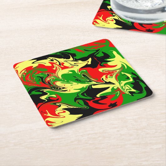 Wirbel rot, gelb, schwarz und grün rechteckiger pappuntersetzer (angewinkelt)