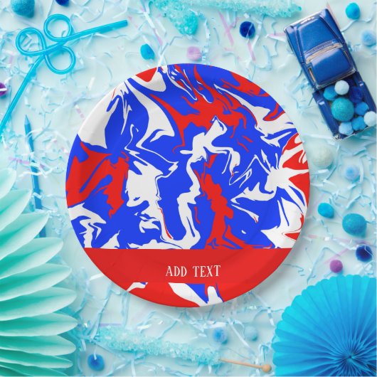 Wirbel Rot, Weiß und Blau Pappteller (Party)