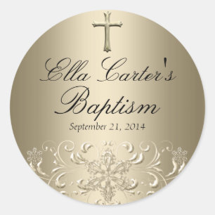 Wirbel-Schneeflocke & Kreuz Gold Taufaufkleber Runder Aufkleber