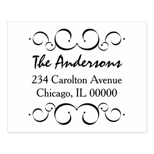 Wirbel & Schnörkel Script Familienname und -adress Gummistempel (Prägung)