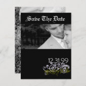 Wirbel Schwarz/Weiß Save the Date Ankündigungspostkarte (Vorne/Hinten)