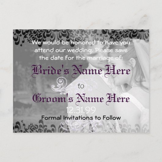 Wirbel Schwarz/Weiß Save the Date Ankündigungspostkarte (Rückseite)