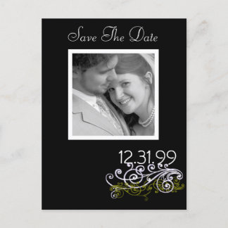 Wirbel Schwarz/Weiß Save the Date Ankündigungspostkarte