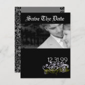 Wirbel Schwarz/Weiß Save the Date Ankündigungspostkarte (Vorne/Hinten)
