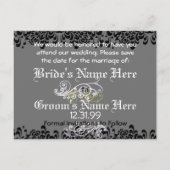 Wirbel Schwarz/Weiß Save the Date Ankündigungspostkarte (Rückseite)