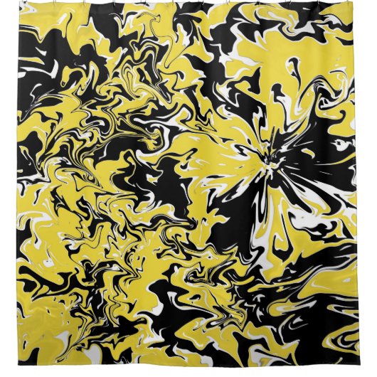 Wirbel Schwarz, Weiß und Gelb Duschvorhang (Vorderseite)