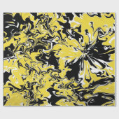 Wirbel Schwarz, Weiß und Gelb Geschenkpapier (Flach)