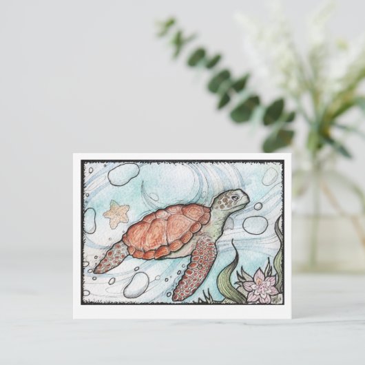 Wirbel Turtle Postkarte (Stehend Vorderseite)