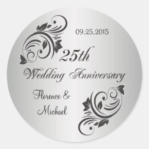 Wirbel und Blume, silberfarben Runder Aufkleber