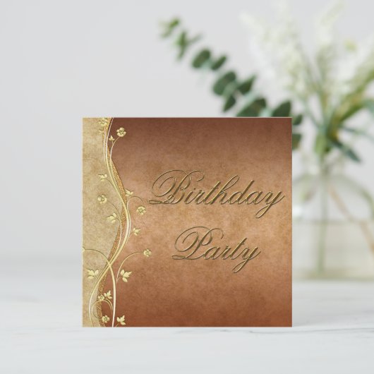 Wirbel und Blumendekorationen Geburtstag Einladung (Stehend Vorderseite)