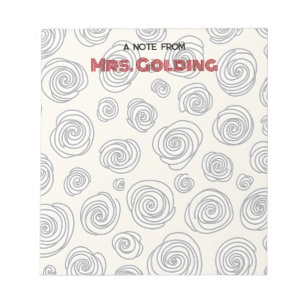 Wirbel und Doodles Personalisiert Teacher-Geschenk Notizblock