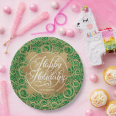 Wirbel und Gold Imitate Foliday Weihnachten Grün Pappteller (Party)