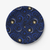 Wirbel und Schneeflocken Blau und Gold Pappteller (Vorderseite)