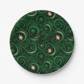 Wirbel und Schneeflocken Gold und Grün Pappteller (Vorderseite)