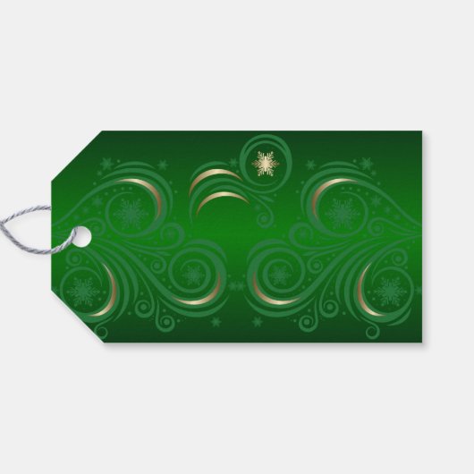 Wirbel und Schneeflocken Grün und Gold Geschenkanhänger (Rückseite Horizontal)