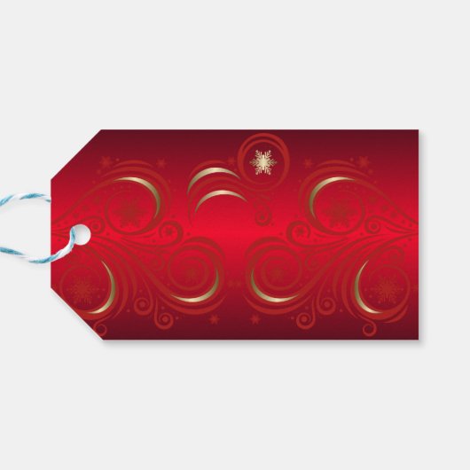 Wirbel und Schneeflocken Rot und Gold Geschenkanhänger (Rückseite Horizontal)