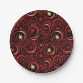 Wirbel und Schneeflocken Rot und Gold Pappteller (Vorderseite)