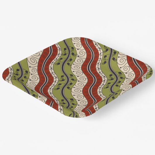 Wirbel und Wellen in Rot, Grün und Creme Pappteller (Gewinkelt)