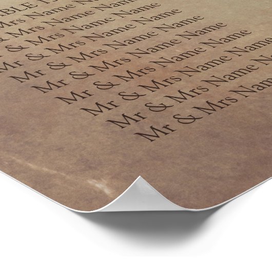 Wirbel Vintag | Hochzeitsstichtabelle 16 Tabelle Poster (Ecke)