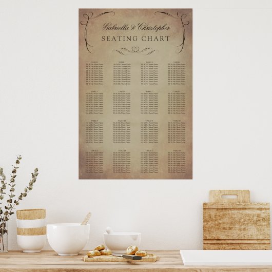 Wirbel Vintag | Hochzeitsstichtabelle 16 Tabelle Poster (Küche)