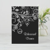 Wirbel, Vögel Schwarz-weiß Hochzeitsessen Probe Einladung (Stehend Vorderseite)