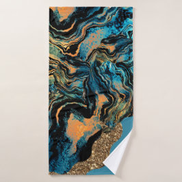 Wirbel von blauorangefarbenem, schwarzem Badehandt Badehandtuch