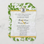 Wirbel von Gelb- und GrünDamast Hochzeitsfeiern Einladung (Vorne/Hinten)