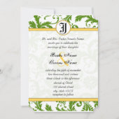 Wirbel von Gelb- und GrünDamast Hochzeitsfeiern Einladung (Vorderseite)