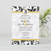 Wirbel von Gelb- und SchwarzDamaskohle Hochzeitsfe Einladung (Stehend Vorderseite)