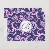 Wirbel von Hochzeitsangriffen und rosa Damasken RSVP Karte (Vorne/Hinten)