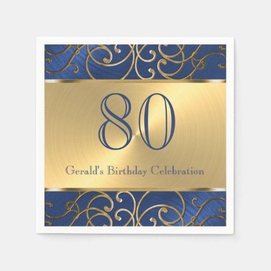 Wirbel von Navy Blue und Gold Filigree Serviette (Vorderseite)