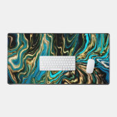 Wirbel von Paint Black Gold Türkis Schreibtischunterlage (Tastatur & Maus)