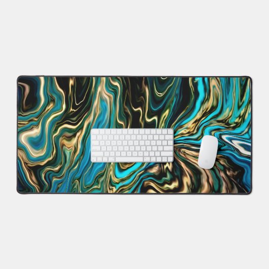 Wirbel von Paint Black Gold Türkis Schreibtischunterlage (Tastatur & Maus)