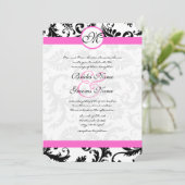 Wirbel von Pink & Black Damask zum Hochzeitsempfan Einladung (Stehend Vorderseite)